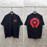 Ch hip-hop t shirts american ch short-sleeved horseshoe sanskrit logo leather embroidery loosecasual high street couple