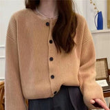 Women Knitted Cardigan Sweater Coat Autumn and Winter Loose round Neck Knitted Cardigan