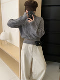Women Knitted Pullover Autumn and Winter Turtleneck Cable-Knit Pullover Sweater Knitwear