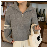 Women Knitwear Fall and Winter Lapels Half Zipper Sweater Loose Sweater