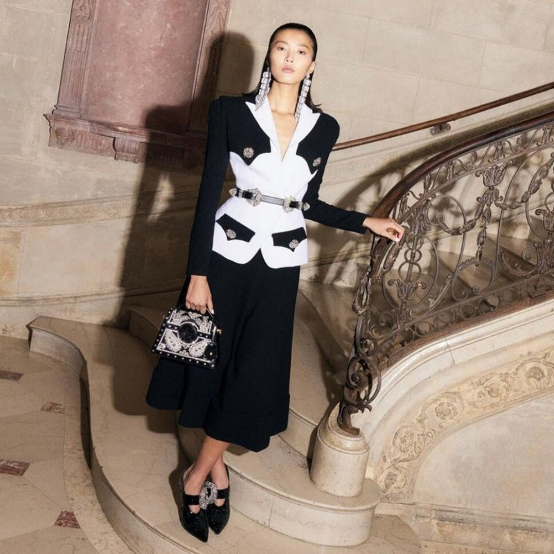 Women Dresses Bandage Two-Piece Black and White Tops (Otn202404)