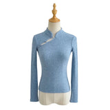 Women Sweater Knitwear Mandarin Collar Knitwear Spring Sexy Long Sleeve T-shirt