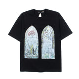 Hip-hop t-shirts, american high street retro abstract figure window print short sleeve tee, couple's top, summer half-sleeve t-shirt