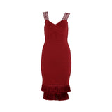 Women Evening Dress Tassel Bandage One-Piece Dress Sexy Lace Hip Spaghetti Straps Dress