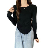 Women Knitwear Autumn and Winter Tassel round Neck Sweater Slim Top