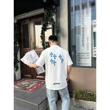 Ch hip-hop t shirts ch croo short-sleeved leather cross frayed embroider short-sleeved couple high street