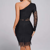 Women Evening Dress Fall/Winter Sexy Lace Cutout Slim Fit Bandage One-Piece Dress