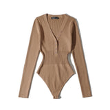 Women Sweater Knitwear Autumn and Winter Knitting Bottoming Shirt Sexy Tight Long Sleeve V-neck Jumpsuit