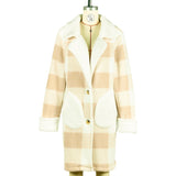 Women Trench Coat Fall Winter Coat Plaid Printed Suit Collar Single Breasted Plush Long-Cut Coat