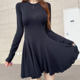 Women Dresses round-Neck Long-Sleeved Dress Long Sleeve Short Dress