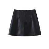 Women Leather Jacket Autumn Lapel Short Pu Leather Coat High Waist Hip-Wrapped Skirt