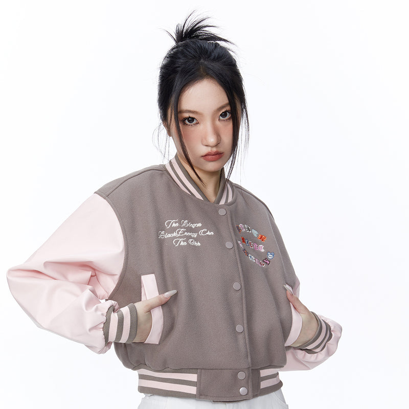 Unisex Jacket Autumn PU Leather Embroidered Baseball Uniform