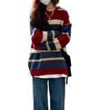 Women Knitwear Autumn and Winter Striped round Neck Sweater Loose Sweater