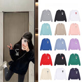 Amiaheoinelove chapter towel embroidered macaron color looselong sleevescouplesweatshirt round neckfall and winter