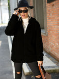 Women Trench Coat Lapel Long-Sleeve Zipper Mid-Length Double-Sided Plush Coat