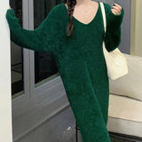 Women Knitwear Autumn and Winter V-neck Sweaters Dress