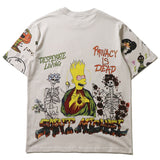 Hip-hop t-shirts: american kanye-style trendy high street graffiti print short sleeve couple's loose-fit cartoon tee
