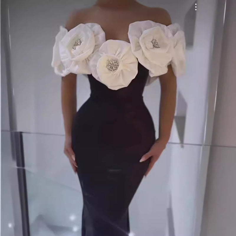 Women Dresses White Flowers Long Formal Dress (Otn202404)