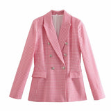 Women Suits Autumn Houndstooth Suit Double Breasted Mid-Length Coat