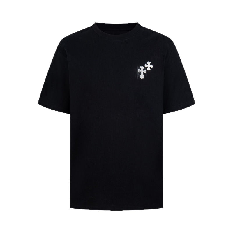 Ch hip-hop t shirts high street ch crow short sleeve couple fuzzy cross horseshoe sanskrit printingcasual