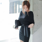 Women Maxi Dress Autumn and Winter Long Sleeve Lace-up Long Knitted Dress