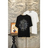 Ch hip-hop t shirts ch short-sleeved couple color thread cross flower full back embroider t-shirt distressed short-sleeved high street