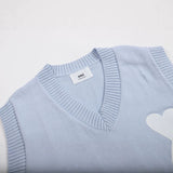 Ami heartfelt autumn/winter loose-fit versatile knit vest - blue & pink jacquard v-neck cardigan - couple's style for women