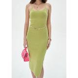 Women Dresses Summer round Neck Camisole Split Dress Backless Sexy Midi Dress (Xds0414)
