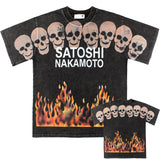 Hip-hop t shirts american high street hip hop street retro washed distressed flame skull printing short-sleeved t-shirt tee