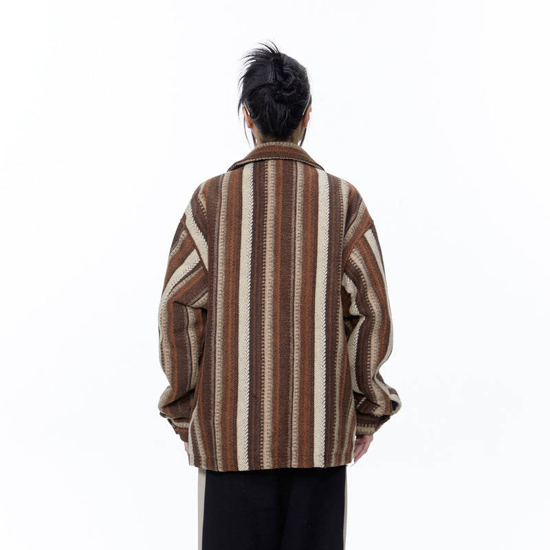 Unisex Jacket Autumn Brushed Striped Coat