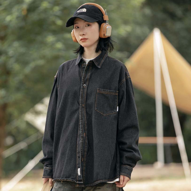Unisex Shirts Autumn Washed Denim Shirt