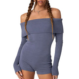 Women Jumpsuit Sexy Knitted Jumpsuit Autumn and Winter Long Sleeve off-the-Shoulder Jumpsuit