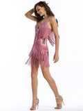Women Evening Gown Sexy Tassel Embroidered Sequins Mini Short Dress