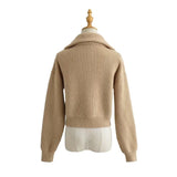 Women Sweater Knitwear Spring and Autumn Sweater Pullover Lapel Long-Sleeve Zipper Loose Bottoming Sweater