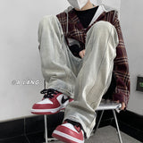 Men Jeans Loose Straight Hiphop Draping Rivet Overalls