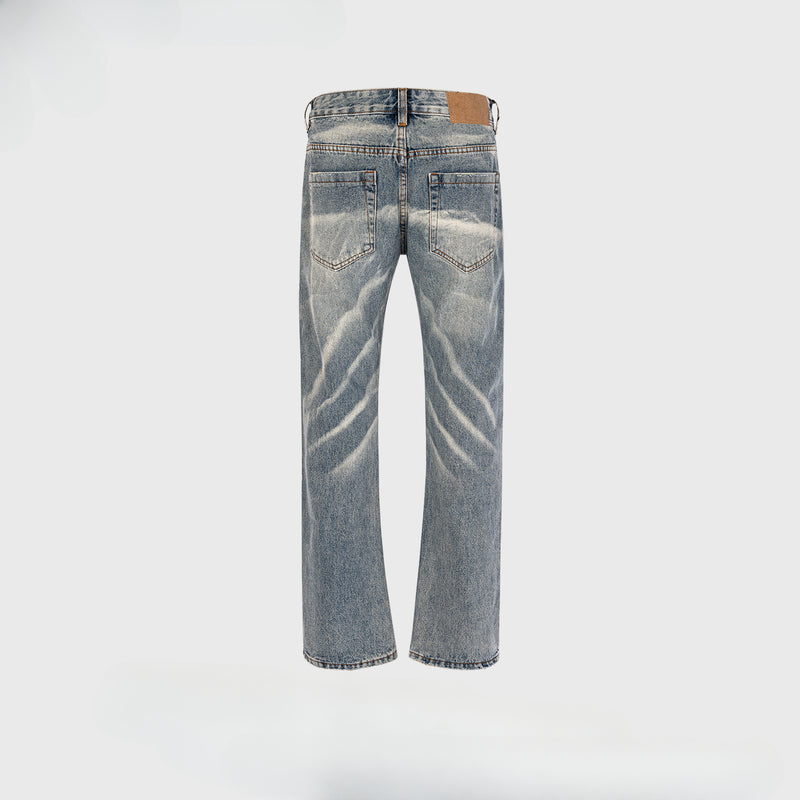 MIJKO Men Vintage Pants MIJKO Street Washed Old White Textured Pull Jeans