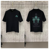 Ch hip-hop t-shirts: american streetwear ch cropped sleeve tee with sanskrit print, cross embroidery, relaxed fit, pure cotton, high street style, versatile