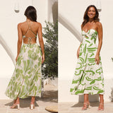 Women Dresses Summer V-neck Backless Print Sexy Suspenders Dress (Jkw0408)