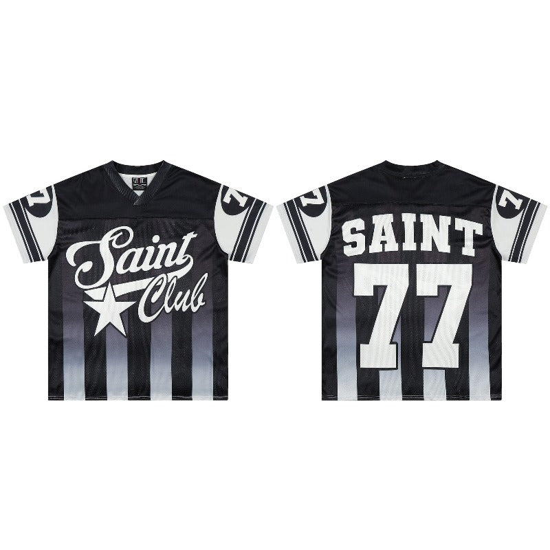 Saint-club striped mesh quick-dry short sleeve american streetwear loose fit athletic cross-training t-shirt for men