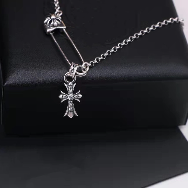 Chrome Hearts Necklace Men's and Women's Vintage Diamond-encrusted Mini Cross Pendant Pin Collarbone Chain