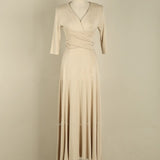 Women Dresses Beige Dress Lace-up Belt Slim Fit Dress V-neck