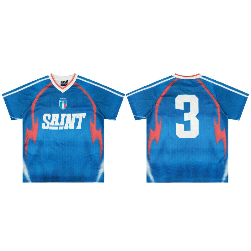 Summer mesh quick-dry blue flame print #sa jersey american streetwear oversized short sleeve t-shirt - factory direct