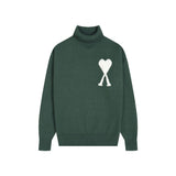 Ami high collar knitting shirt fall and winterheattechlong sleeves big heart jacquard topspulloversweater wool couple wedding