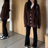 Women Knitted Cardigan Fall V-neck Loose Knitted Cardigan