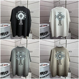 Ch hip-hop t shirts ch short-sleeved cross loosecasualpure cotton distressedheavy weightlong sleevest-shirt men's t