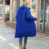 Women Trench Coat Fall and Winter Lapels Long Sleeve Pocket Solid Color Single-Breasted Extended Coat