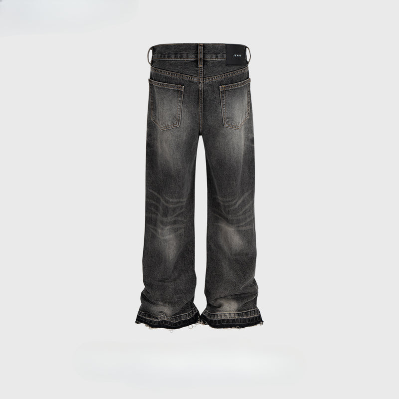 MIJKO Mens Vintage Pants MIJKO textured trousers polished white whiskers stitched jeans