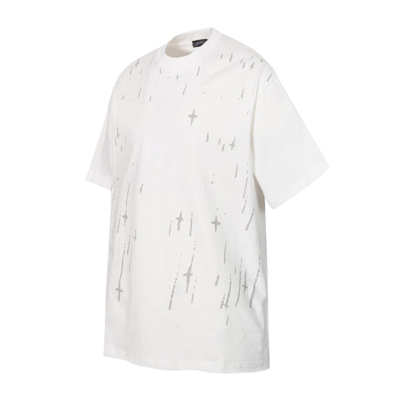 Ch hip-hop t-shirts - ch short sleeve tee with cross & sanskrit letter print, relaxed fit, 100% cotton, american style