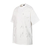 Ch hip-hop t-shirts - ch short sleeve tee with cross & sanskrit letter print, relaxed fit, 100% cotton, american style