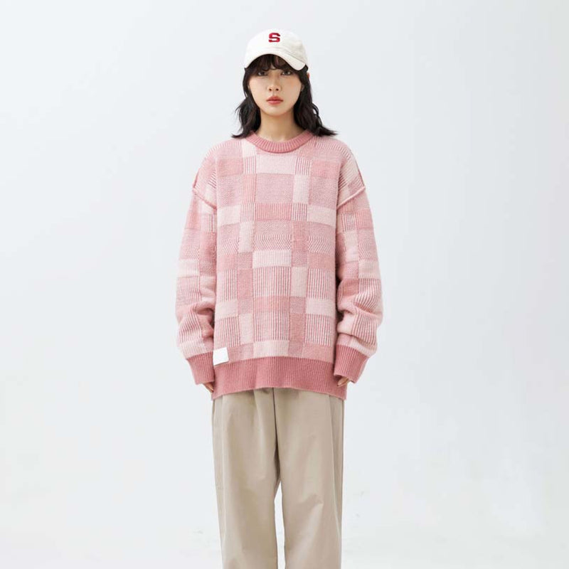 Unisex Sweater Autumn Plaid Three-Dimensional Embroidered Sweater